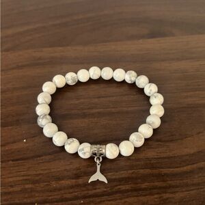 White Howlite Beaded Bracelet with Whale Tail Charm